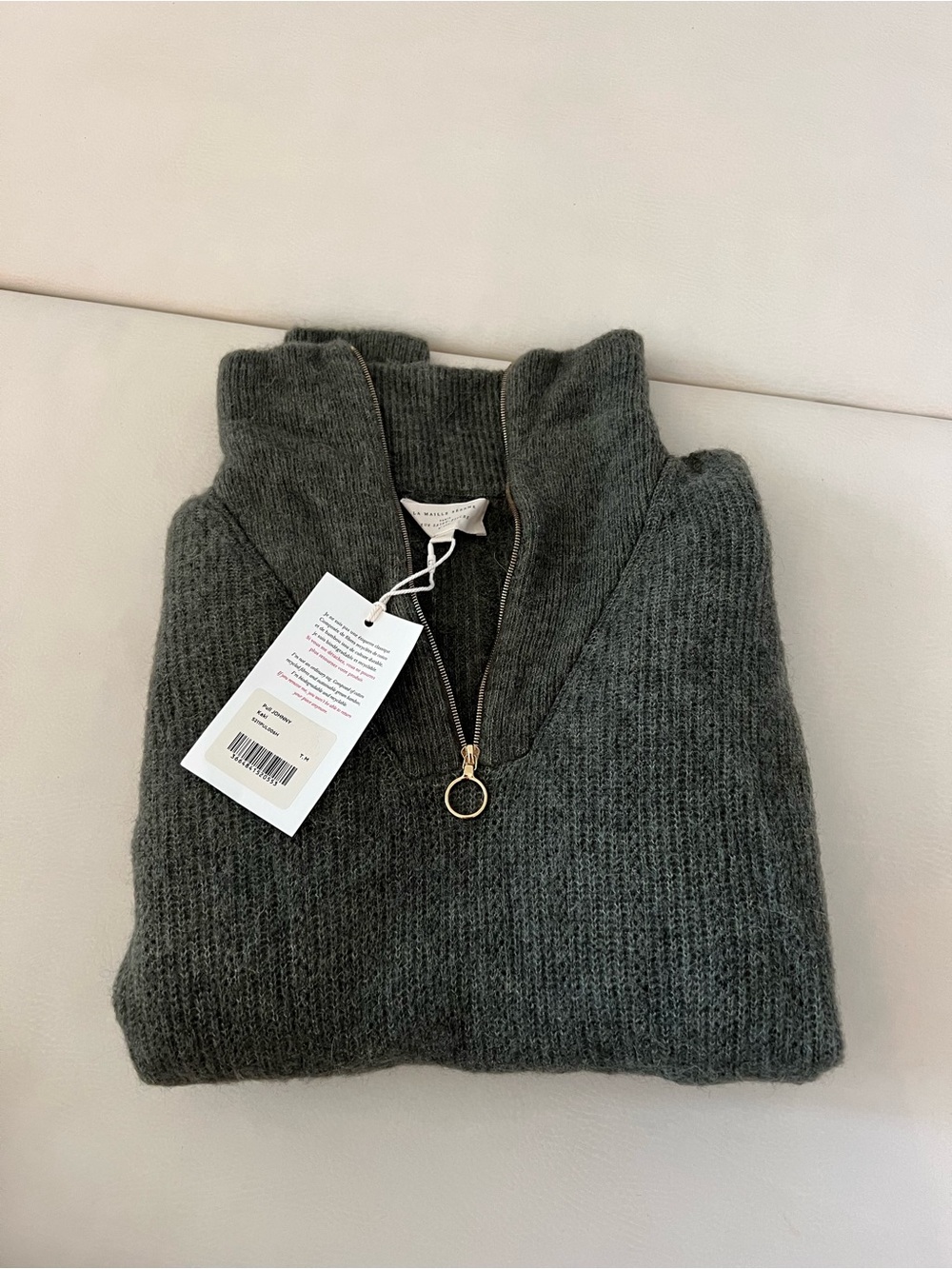 NWT Sezane Pull Johnny Quarterw-Zip Olive Green Women's Sweater M Super Soft - Picture 2 of 4